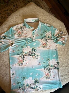 Walter Hagan Performance 11 Size Small Tropical Beach Print Polo Golf Shirt New